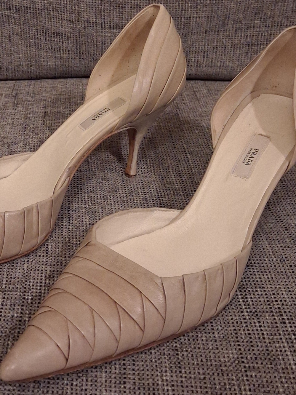 Prada Women's Tan Pointed-Toe Leather Heels